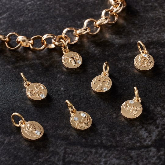 12 Packs: 12 ct. (144 total) Gold Zodiac Coin Charms by Bead Landing™